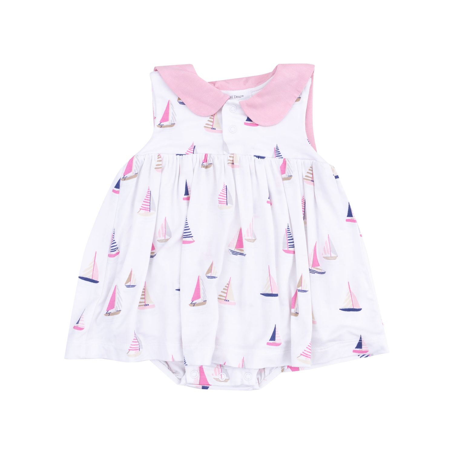 Angel Dear Sailboats Pink Sailor Bodysuit Dress W/Embroidery