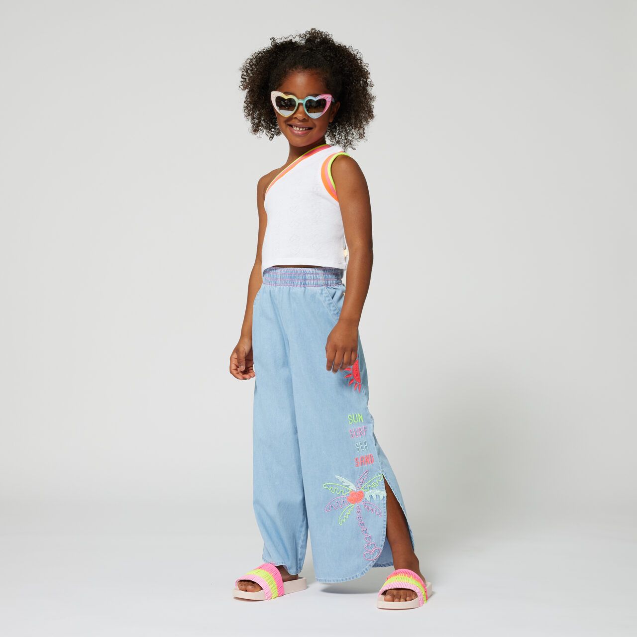 BILLIE BLUSH PALM TREE DENIM TROUSERS