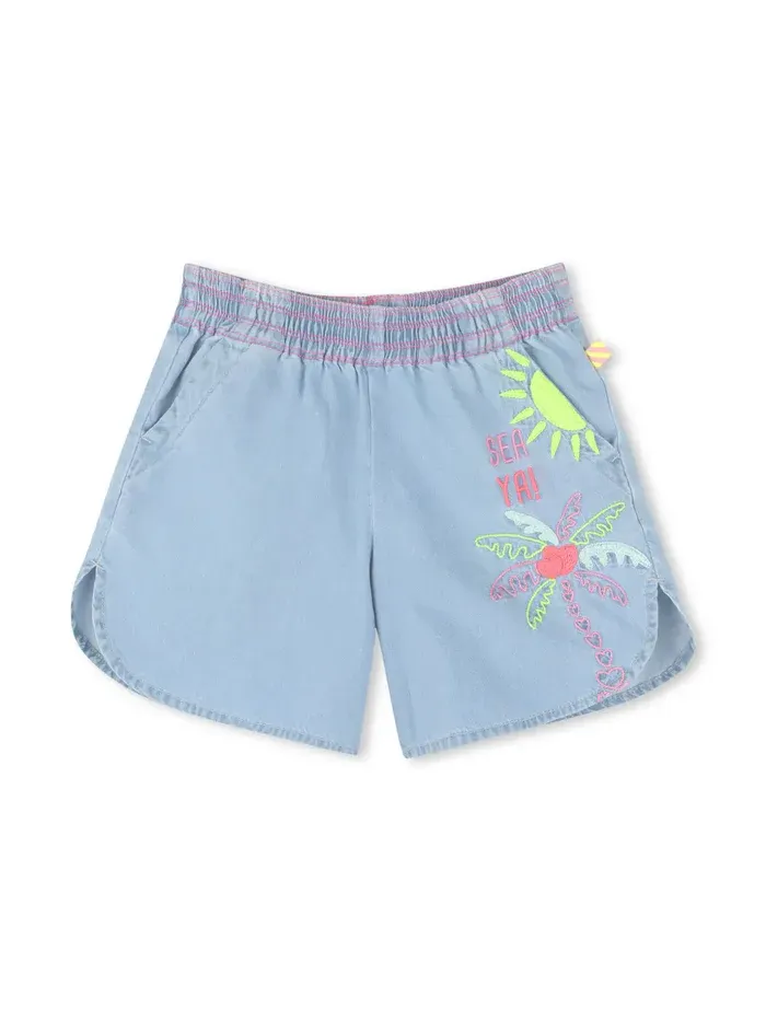 BILLIE BLUSH PALM TREE DENIM SHORTS