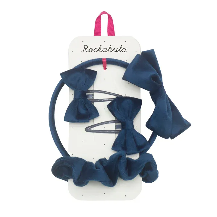 Rockahula Velvet Bow School Hair Set Blue