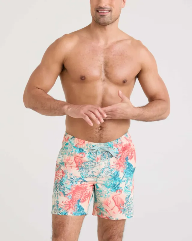 SAXX OH BUOY 2N1 7&quot;VOLLEY SWIM SHORT - VACATION COLLAGE - CHALK