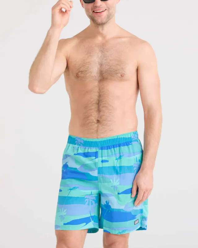 SAXX GO COASTAL 2N1 7&quot;VOLLEY SWIM SHORT -  BRIGHT PALMS - BLUE