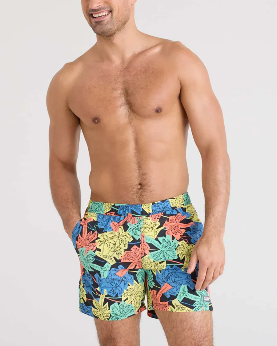 SAXX GO COASTAL 2N1 5&quot;VOLLEY SWIM SHORT - PALM FUN - BLACK