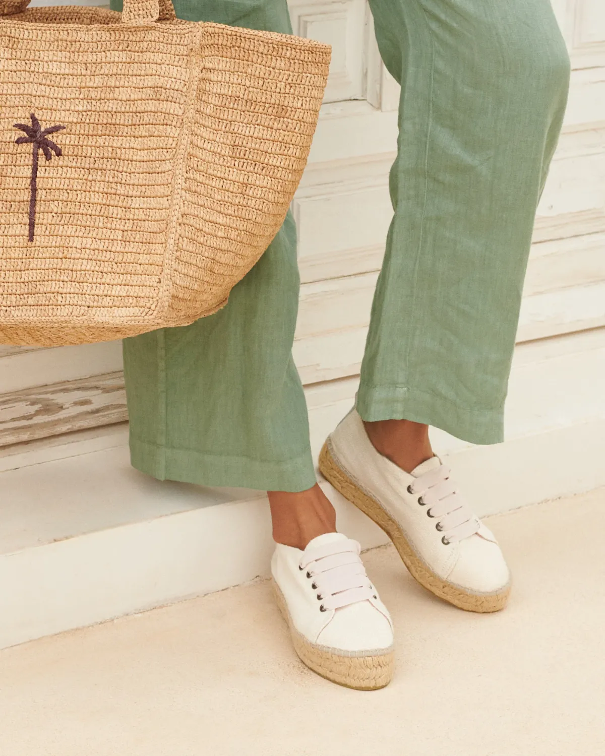 MANEBI LA HAVANA LACE-UP ESPADRILLES WHITE