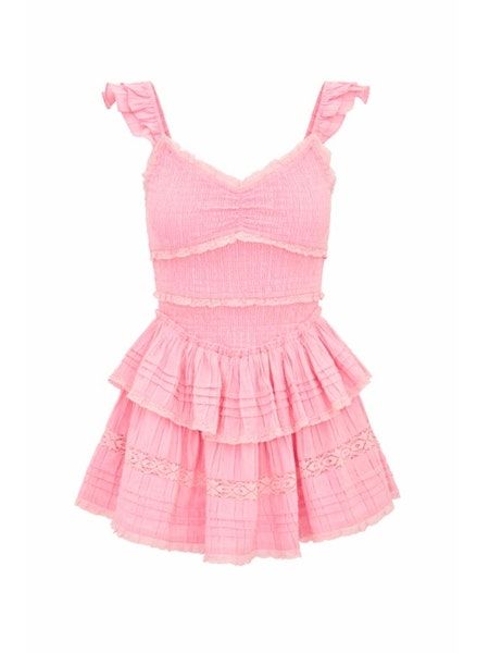 LOVE SHACK FANCY LOVINE DRESS STRAWBERRY SPRITZ