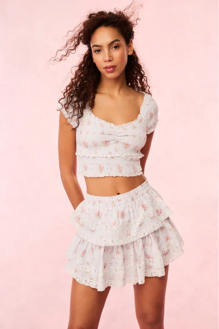 LOVE SHACK FANCY RUFFLE MINI SKIRT SKYLIGHT  BLUE