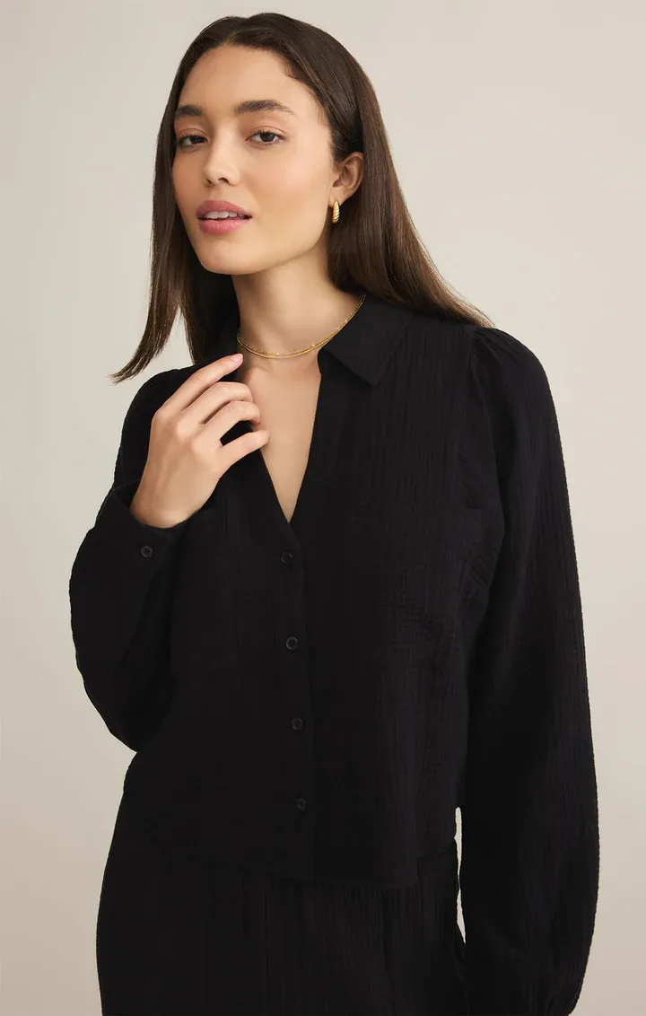 Z Supply Campo Button Up Gauze Top Black