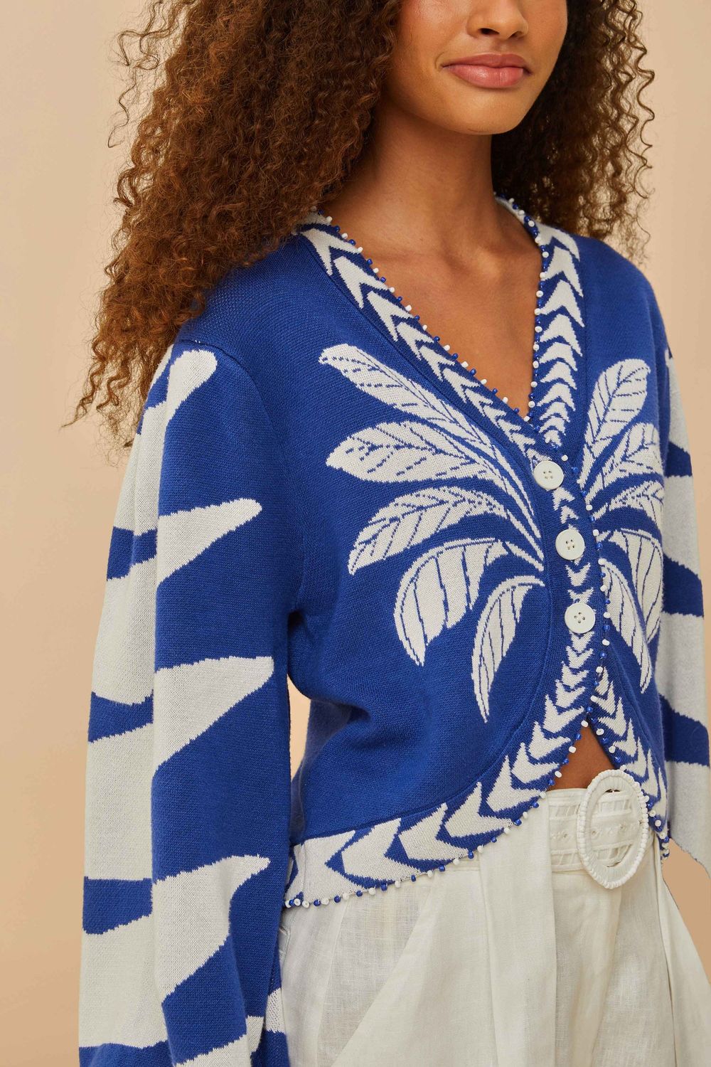 FARM RIO BLUE PALMS GRAPHIC CARDIGAN