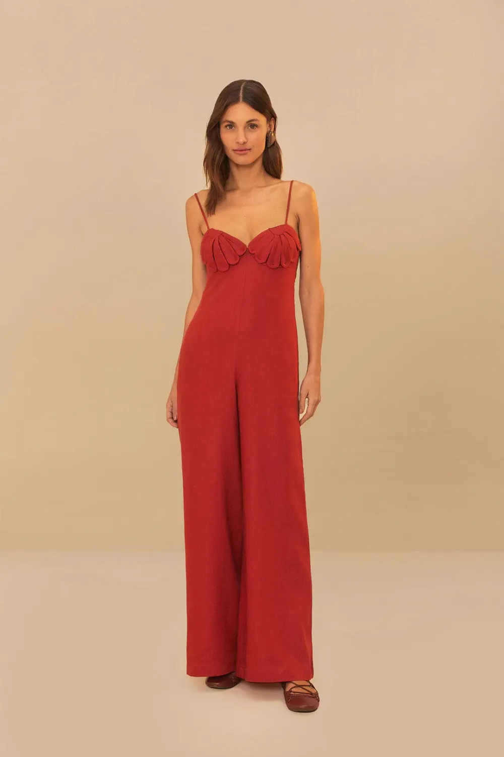 FARM RIO RED PETALS CUP MAXI JUMPSUIT