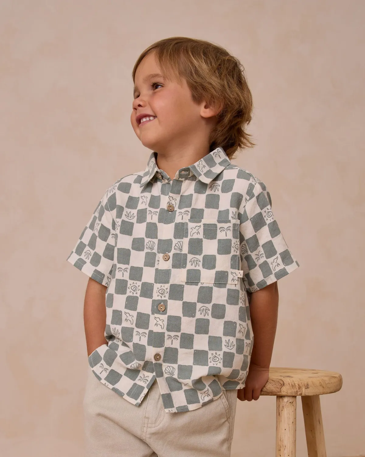 RYLEE &amp; CRU COLLARED SHORT SLEEVE SHIRT COASTAL CHECK