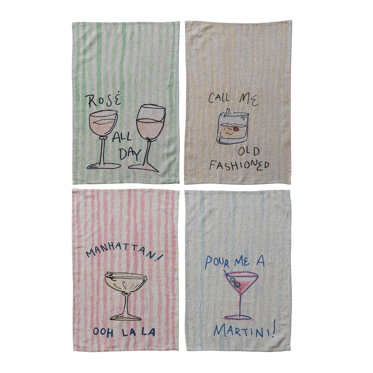 Hazel Mazel Linen Blend Printed Tea Towel w Cocktail