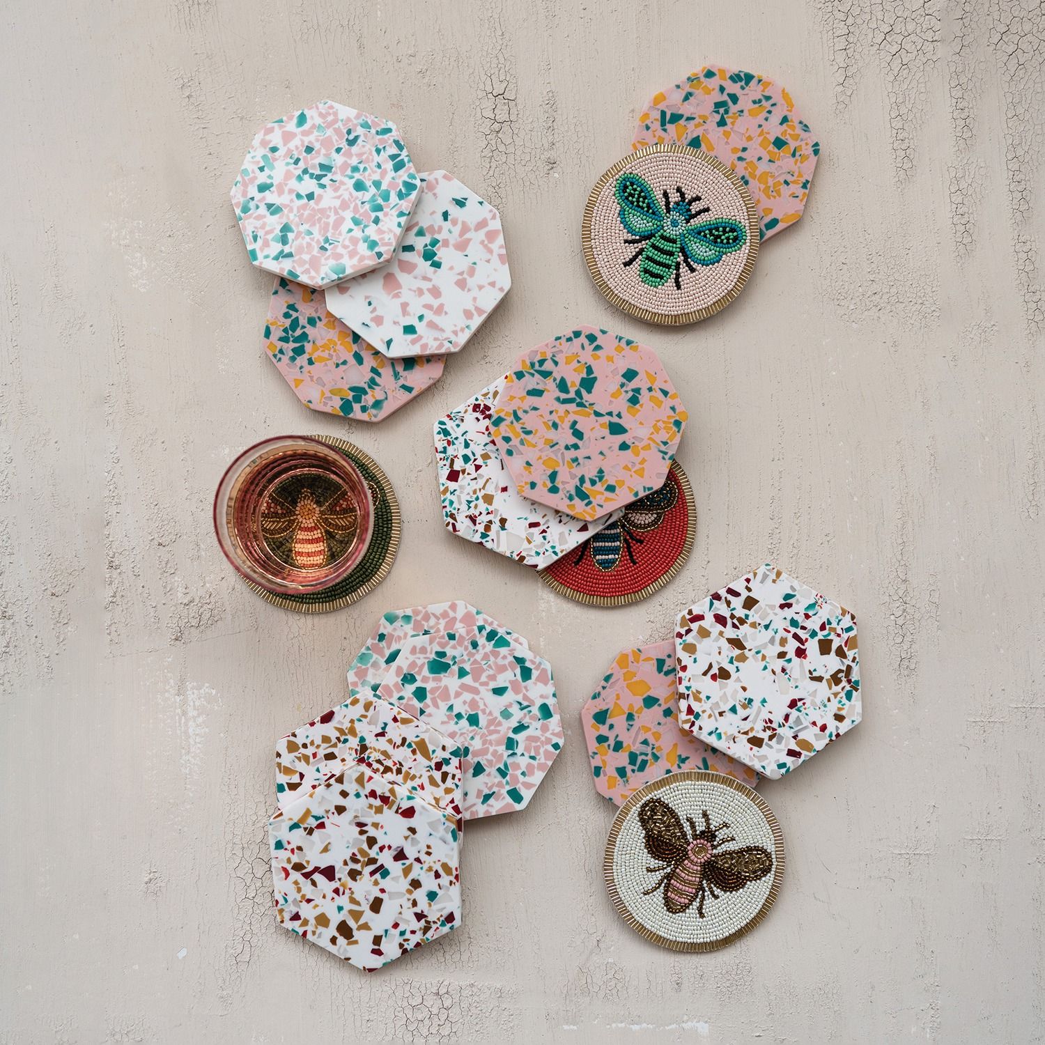 Hazel Mazel Hexagon Resin Coasters Terazzo Finish