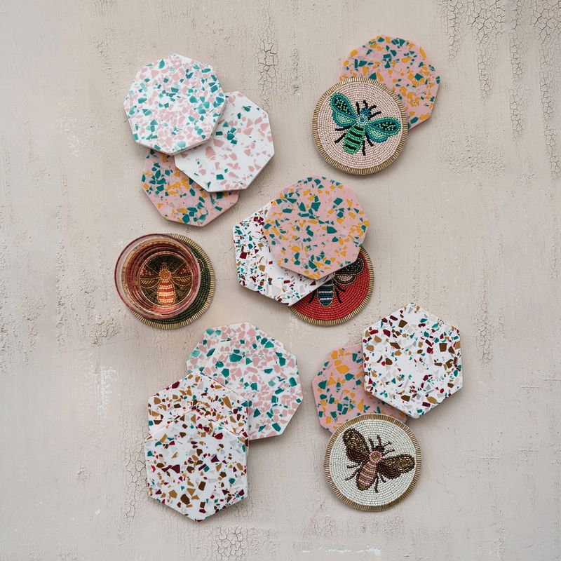 Hazel Mazel Hexagon Resin Coasters Terazzo Finish