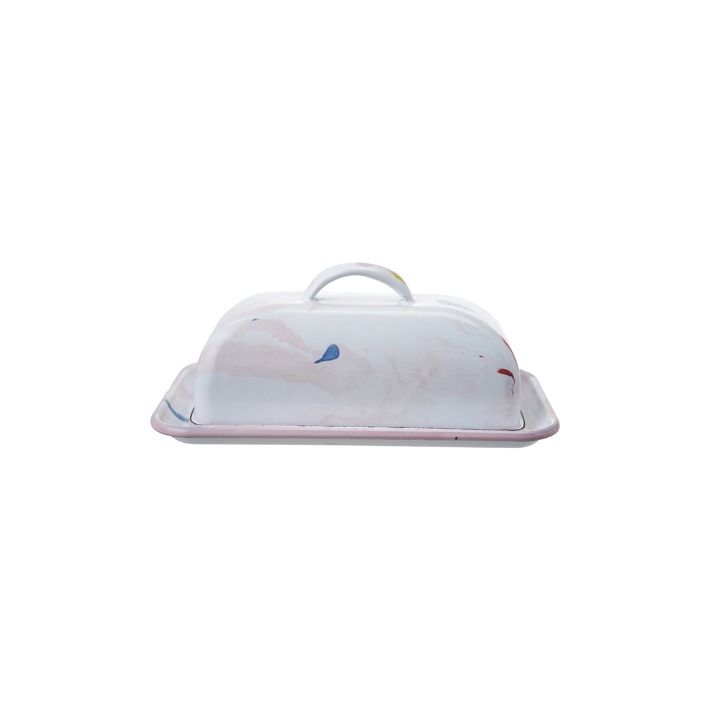 Hazel Mazel Enameled Butter Dish w Marble Finish