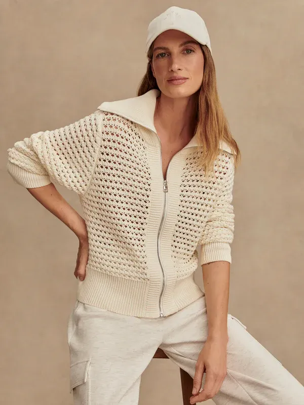 Varley eloise full zip knit egret