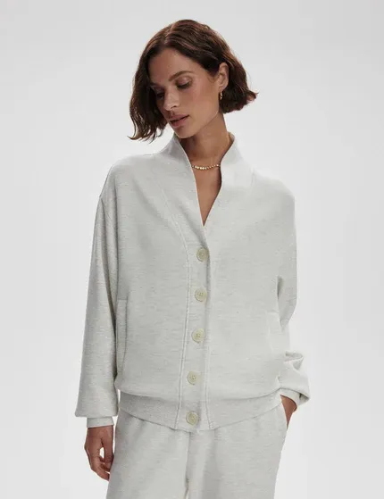 Varley celeste button through sweat ivory marl