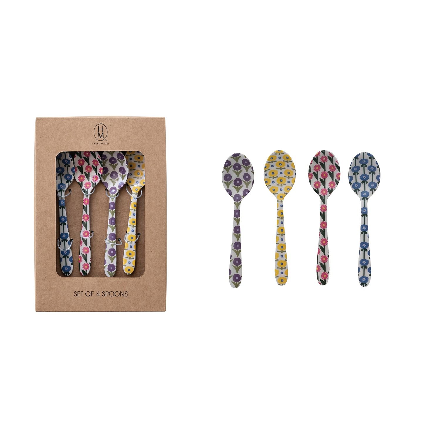 Hazel Mazel Enameled Stainless Steel Spoon w Flower Pattern