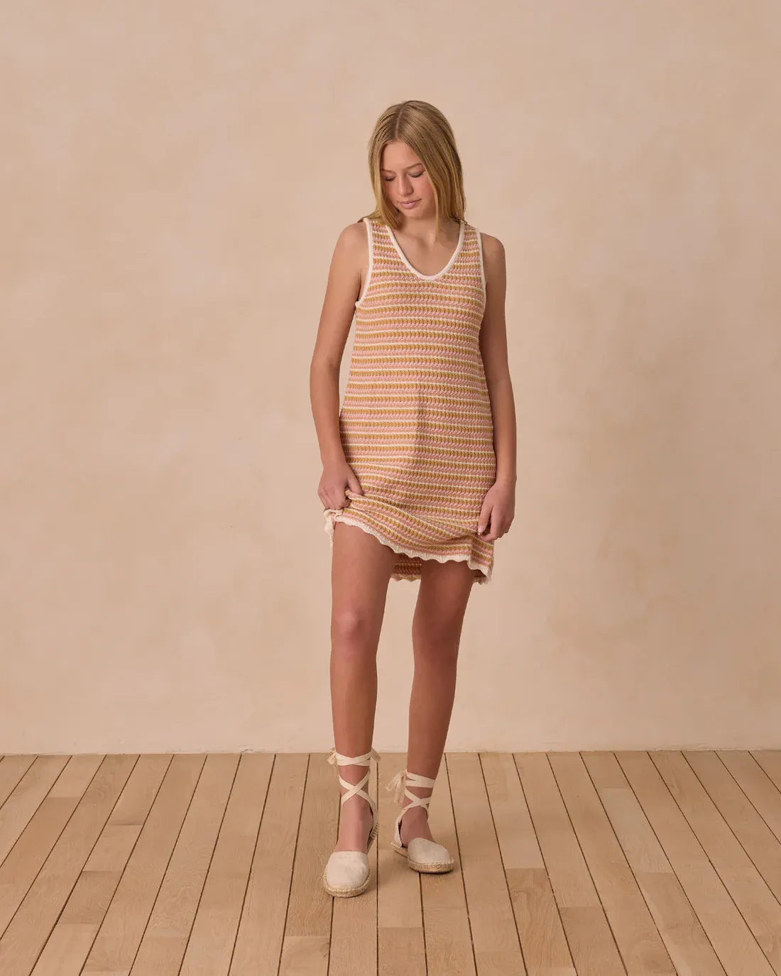 RYLEE &amp; CRU CROCHET TANK MINI DRESS PINK STRIPE