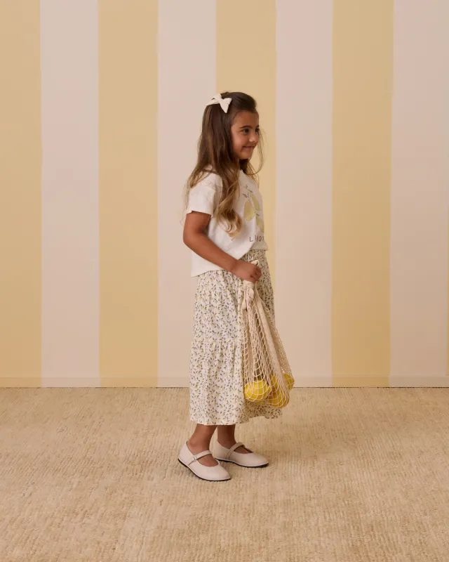 RYLEE &amp; CRU TIERED MIDI SKIRT LEMONS