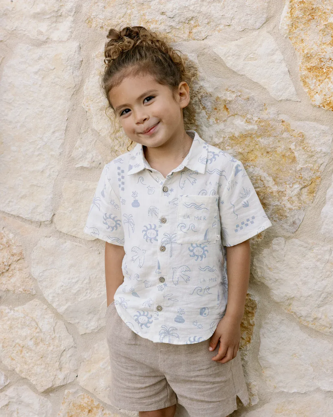 RYLEE &amp; CRU COLLARED SHORT SLEEVE SHIRT MEDITERRANEAN