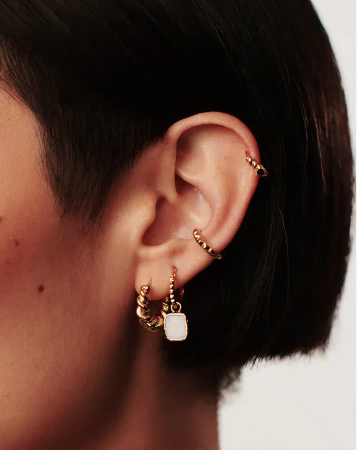 Missoma Pyramid Rainbow Moonstone Mini Drop Charm Hoop Earrings