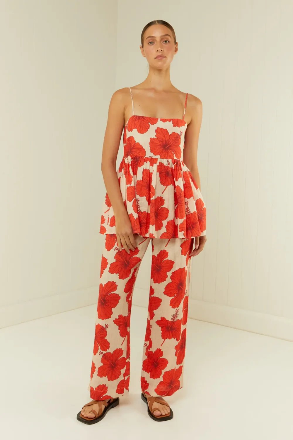 PALM NOOSA HALLIE PANTS RED HIBISCUS