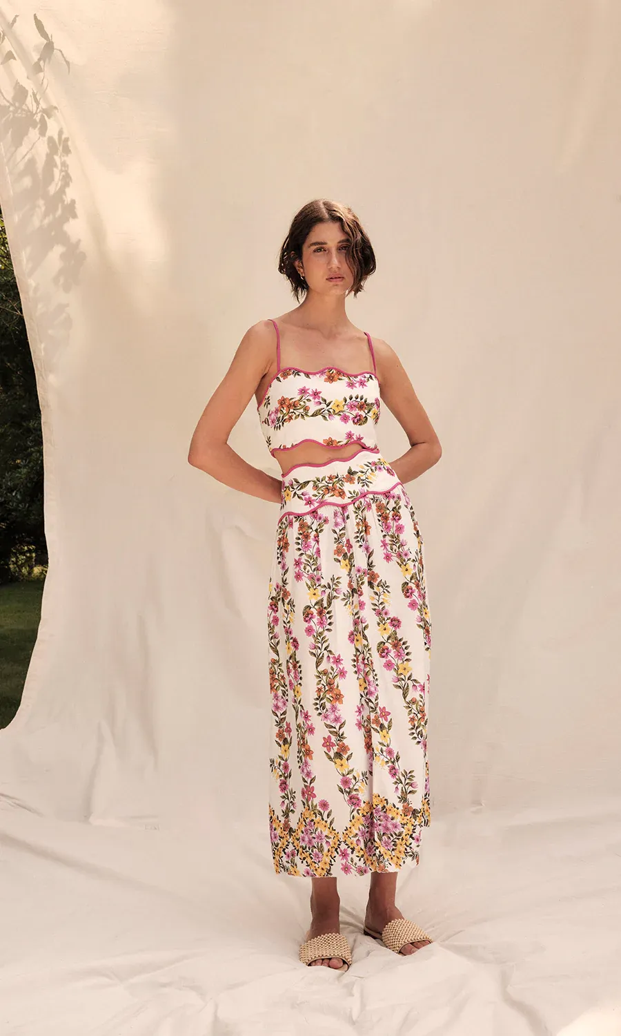 SAYLOR TASHI LINEAR FLORAL MIDI SKIRT SET