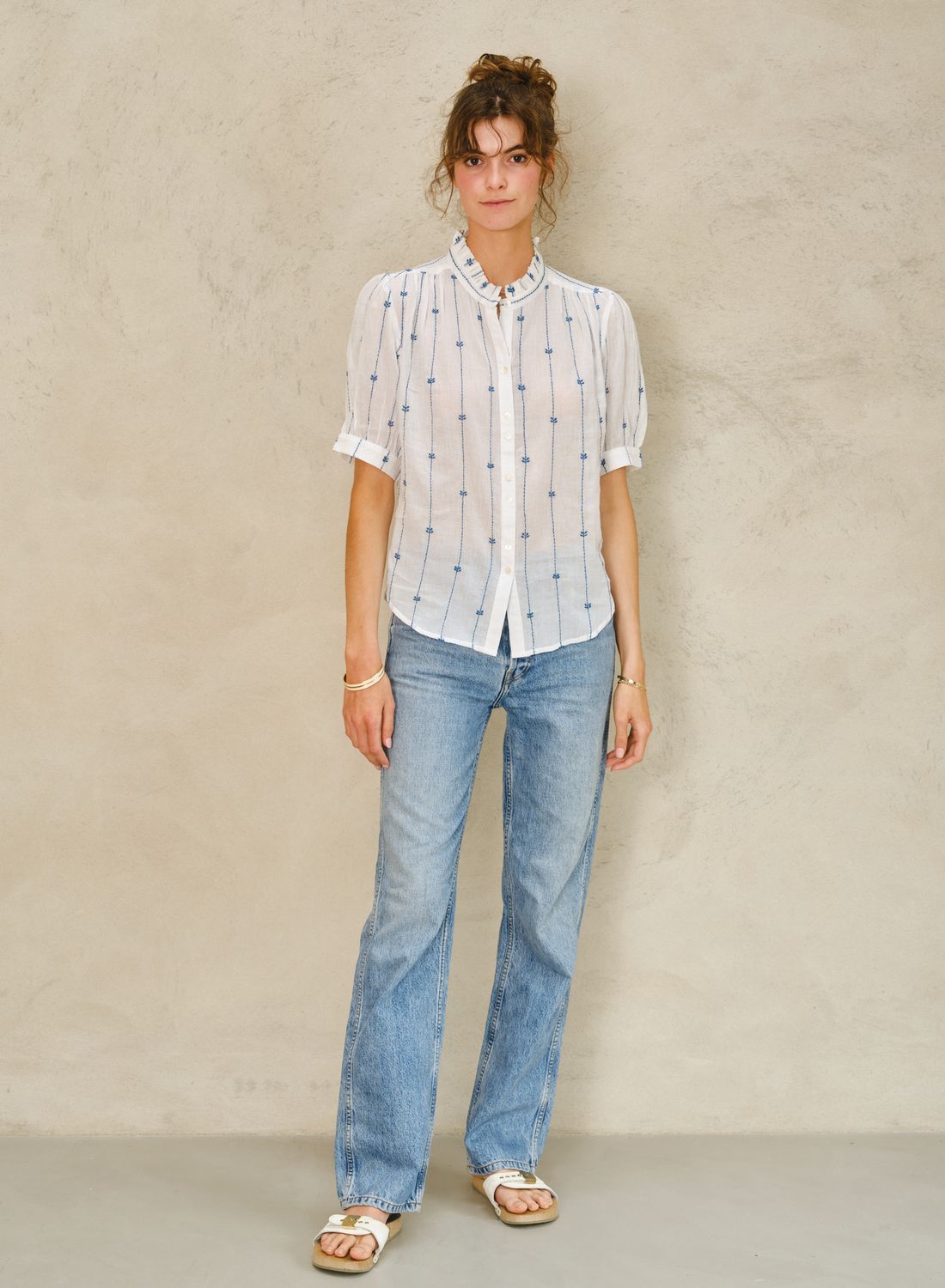 MABE DACY EMB TOP BLUE