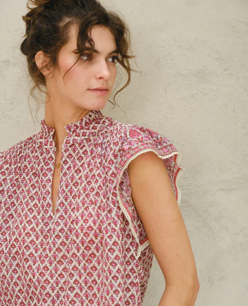 MABE VITI PRINT SS TOP PINK