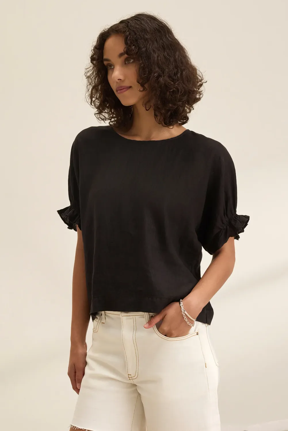 Velvet EMILY RUFFLE SLV. TOP BLACK