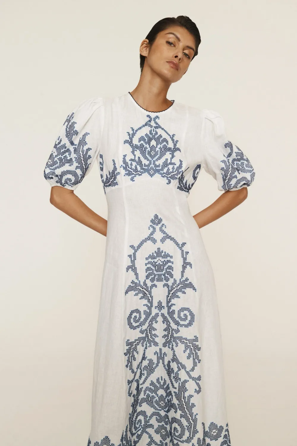 ALEMAIS HAZEL EMBROIDERED MIDI DRESS