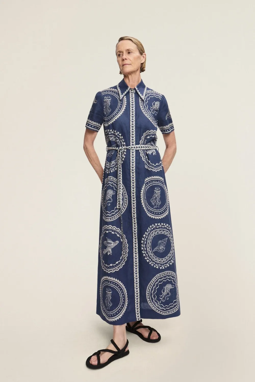 ALEMAIS OCEANE LINEN SHIRTDRESS