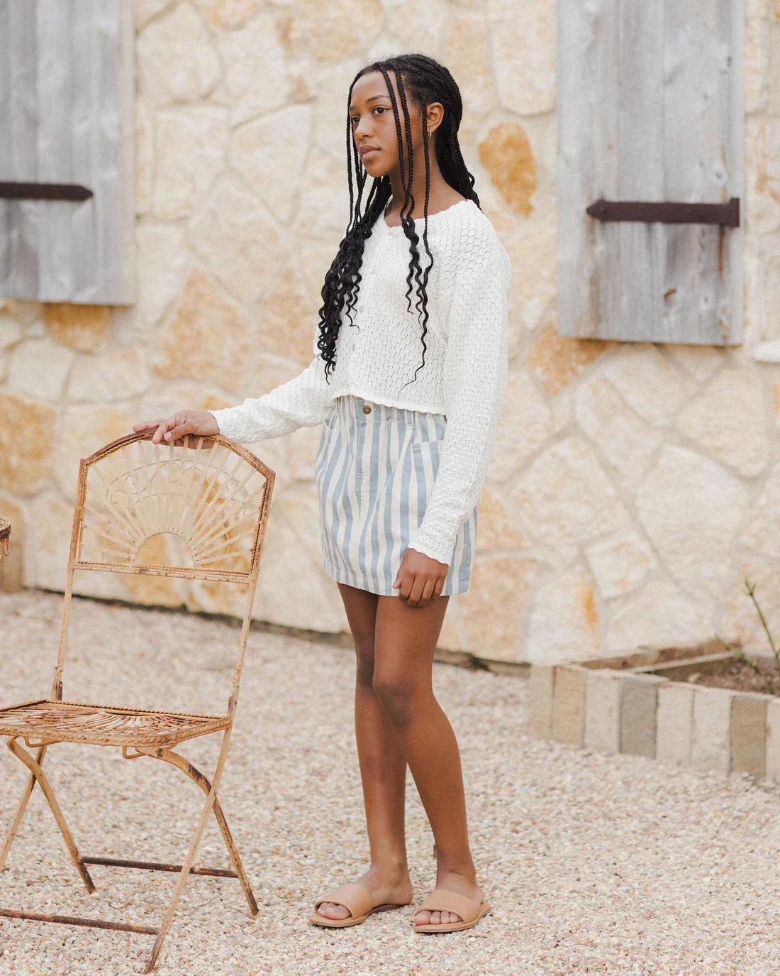 RYLEE &amp; CRU DENIM MINI SKIRT OCEAN STRIPE