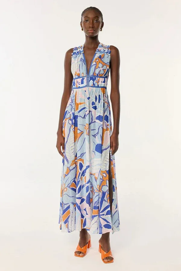 POUPETTE ST BARTH LONG DRESS CHIARA CT STRIPE Blue Macro
