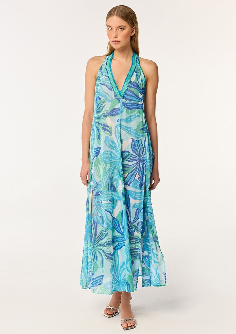 POUPETTE ST BARTH LONG DRESS NAVA CT SARI GZ BLUE SEAWEED
