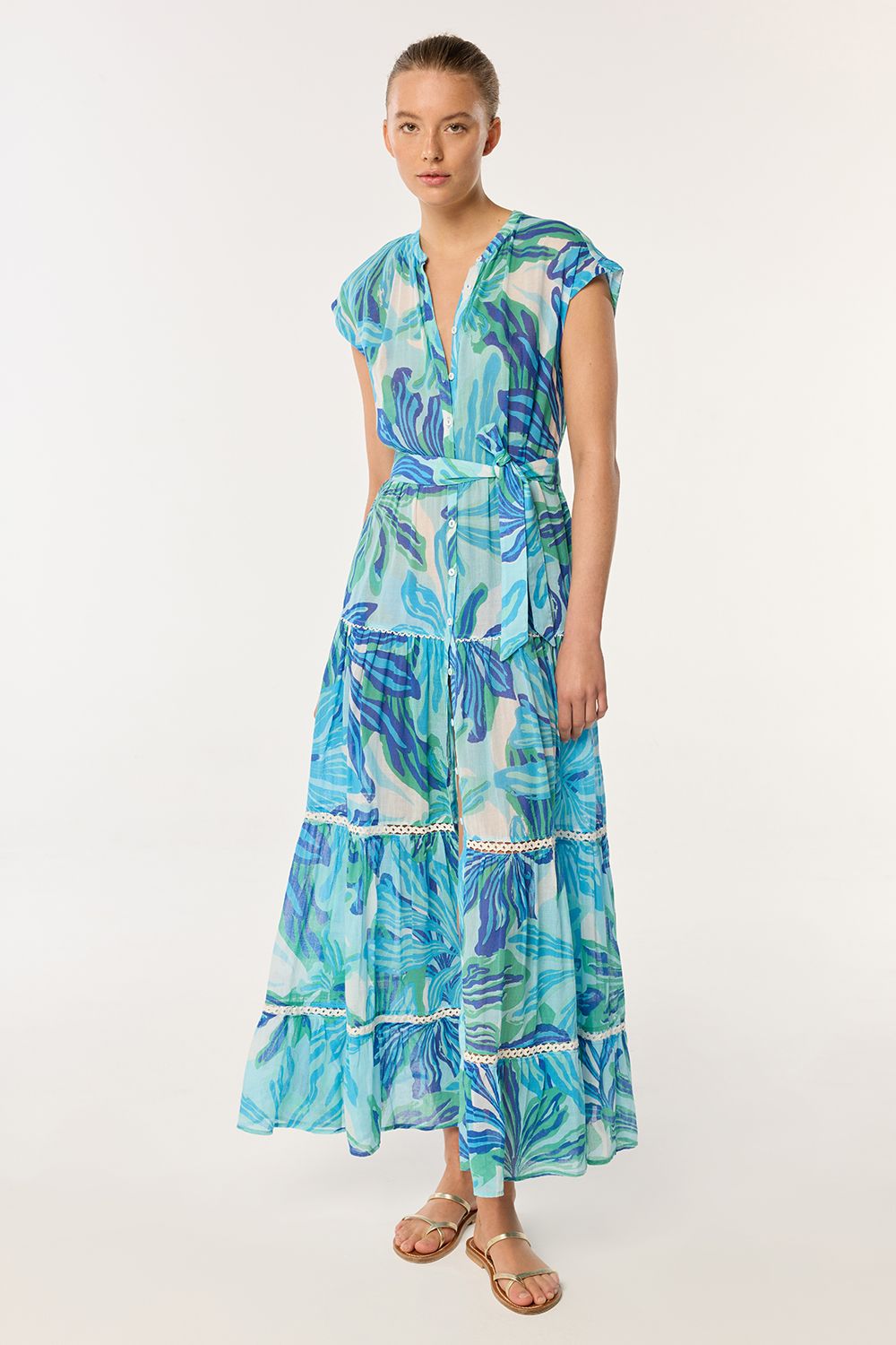 POUPETTE ST BARTH LONG DRESS KORA CT SARI GZ BLUE SEAWEED