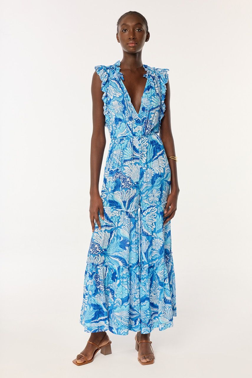 POUPETTE ST BARTH LONG JUMPSUIT BELENE V BLUE TIGER LILY