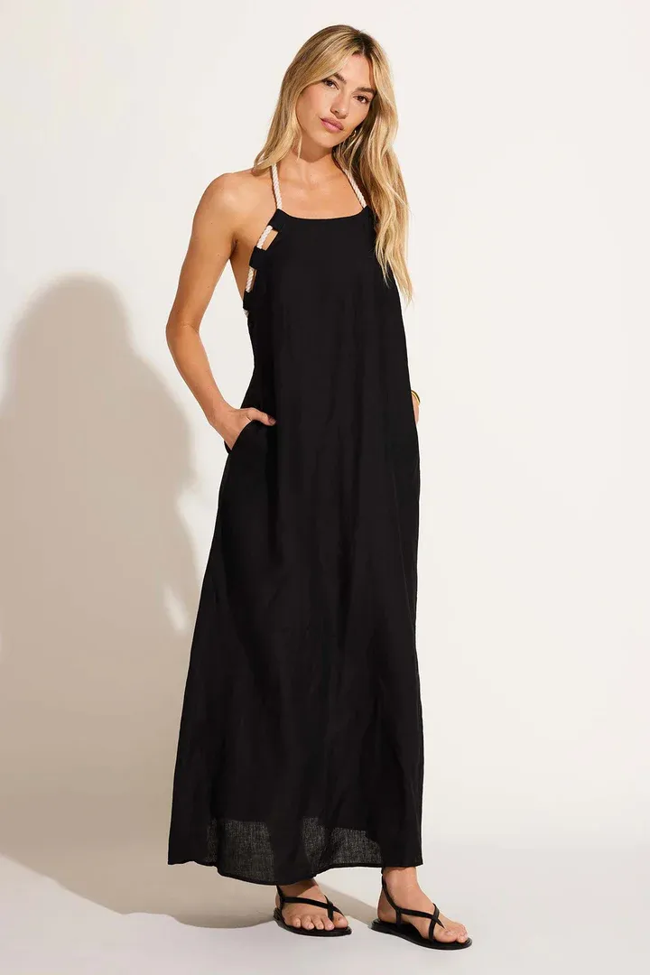 VITAMIN A AVERY HALTER DRESS BLK
