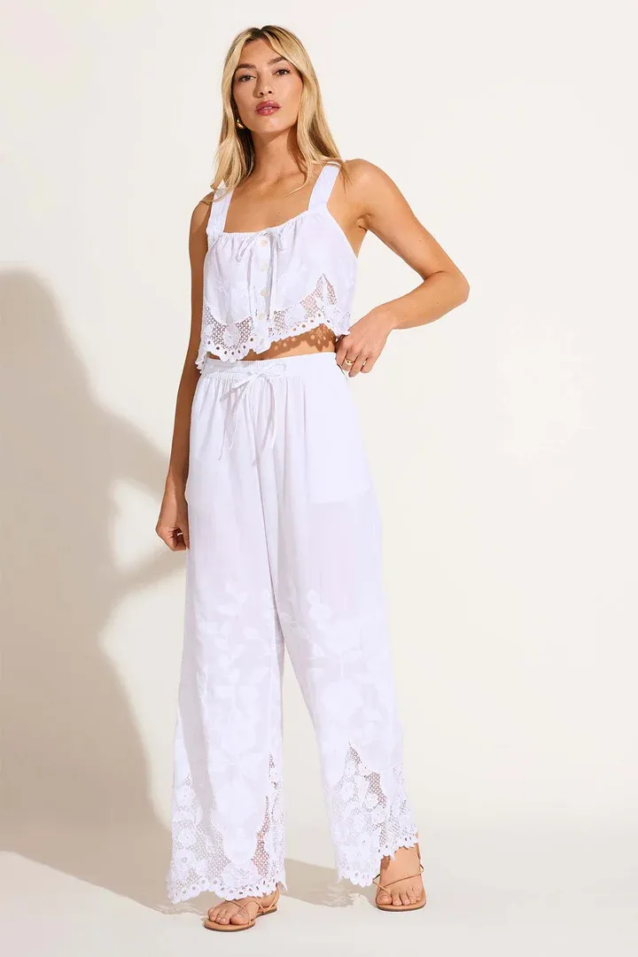 VITAMIN A FLORA BRODERIE PANT WHT