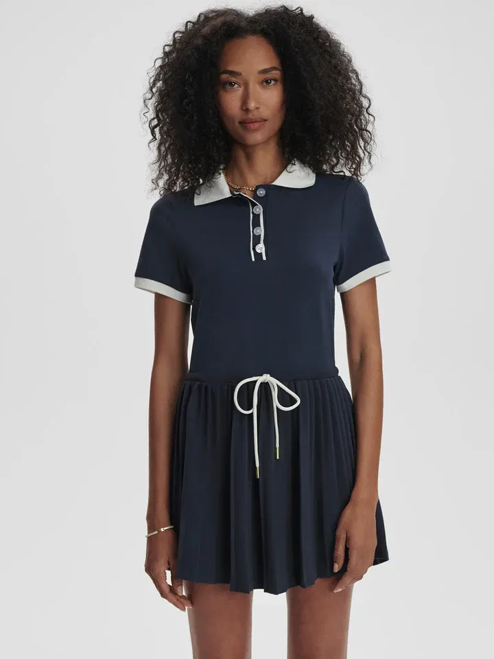 Varley paloma court dress 30 blue nights / white