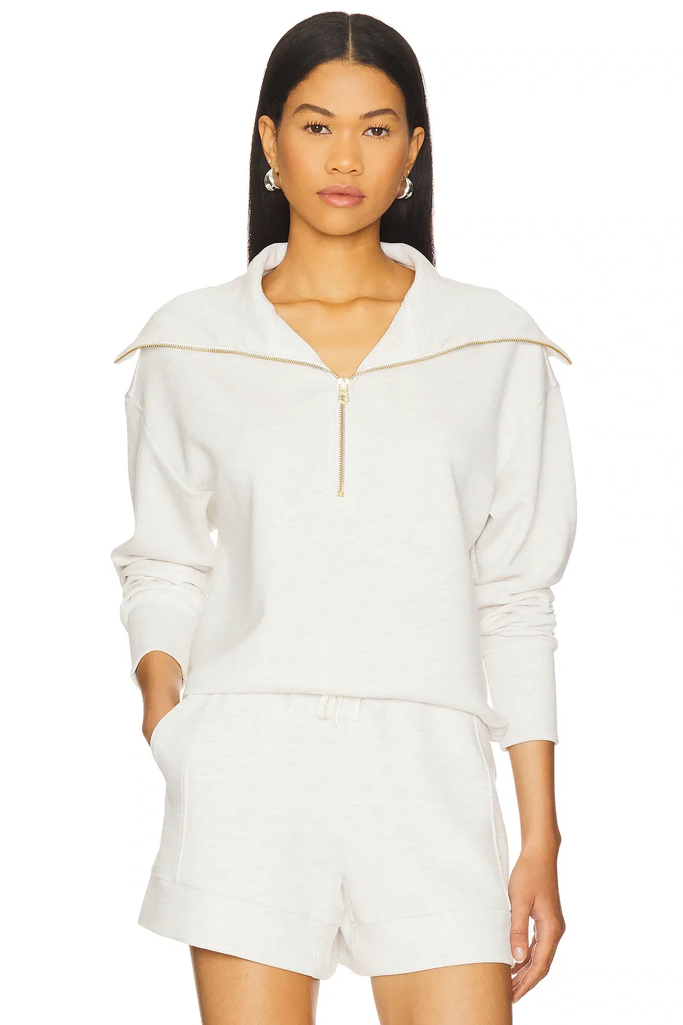 Varley larson half zip sweat ivory marl