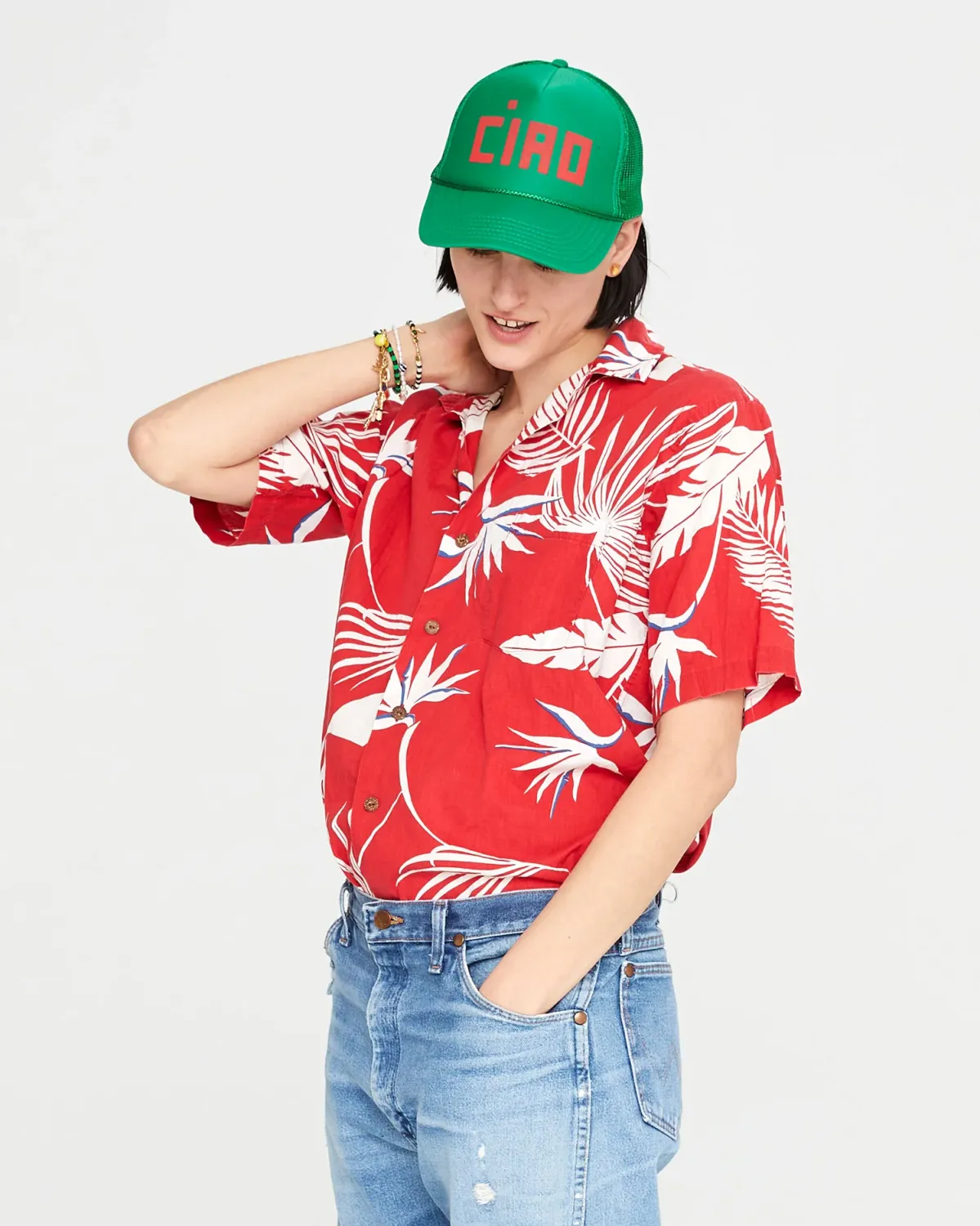 Clare V Trucker Hat Green w/ Poppy Block Ciao