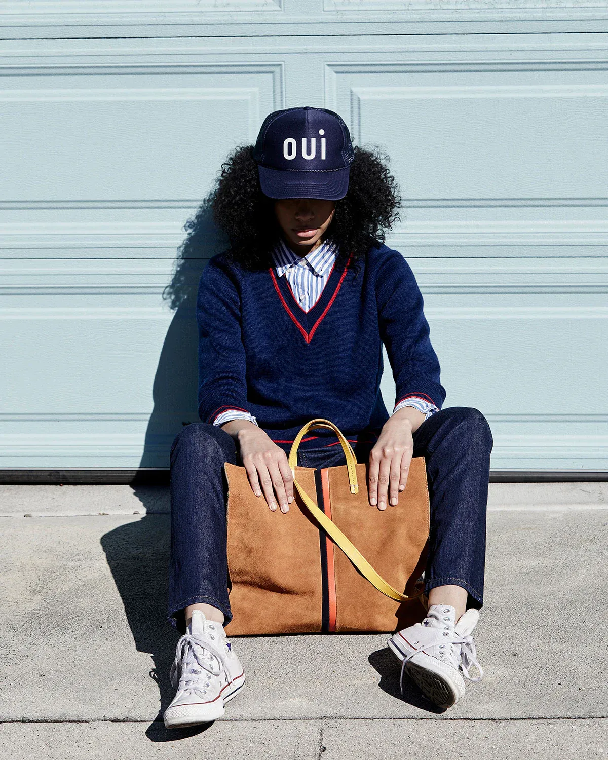Clare V Trucker Hat Navy w/ Cream Oui