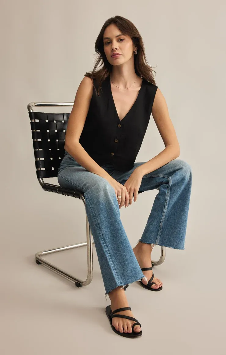Z Supply Marta Linen Vest Black