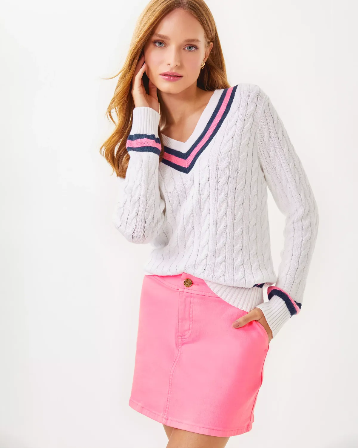 LILLY PULITZER COLETTE DENIM SKORT ROUSSEAU PINK