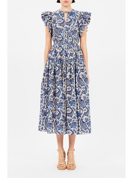 Ulla Johnson Kairi Flutter Sleeve Midi Dress OCEAN