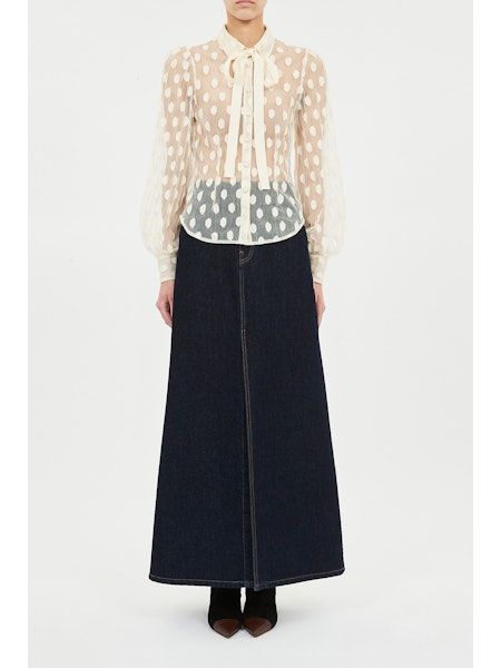 Ulla Johnson Soraya Lace Neck-Tie Blouse PEARL