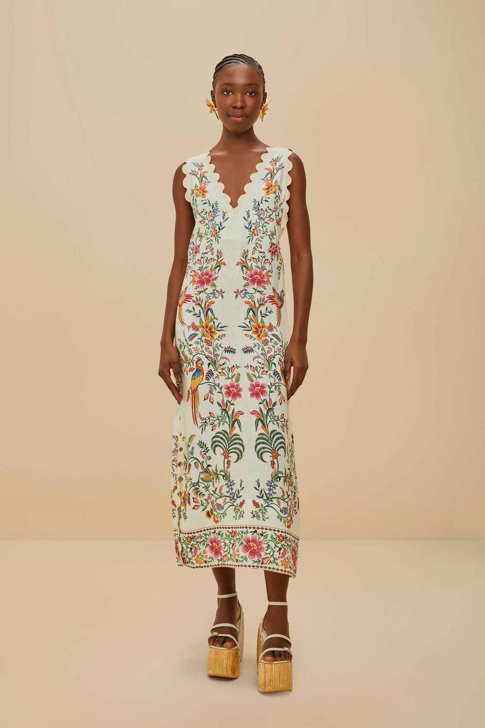 FARM RIO DELICATE FOREST OFF-WHITE MAXI DRESS