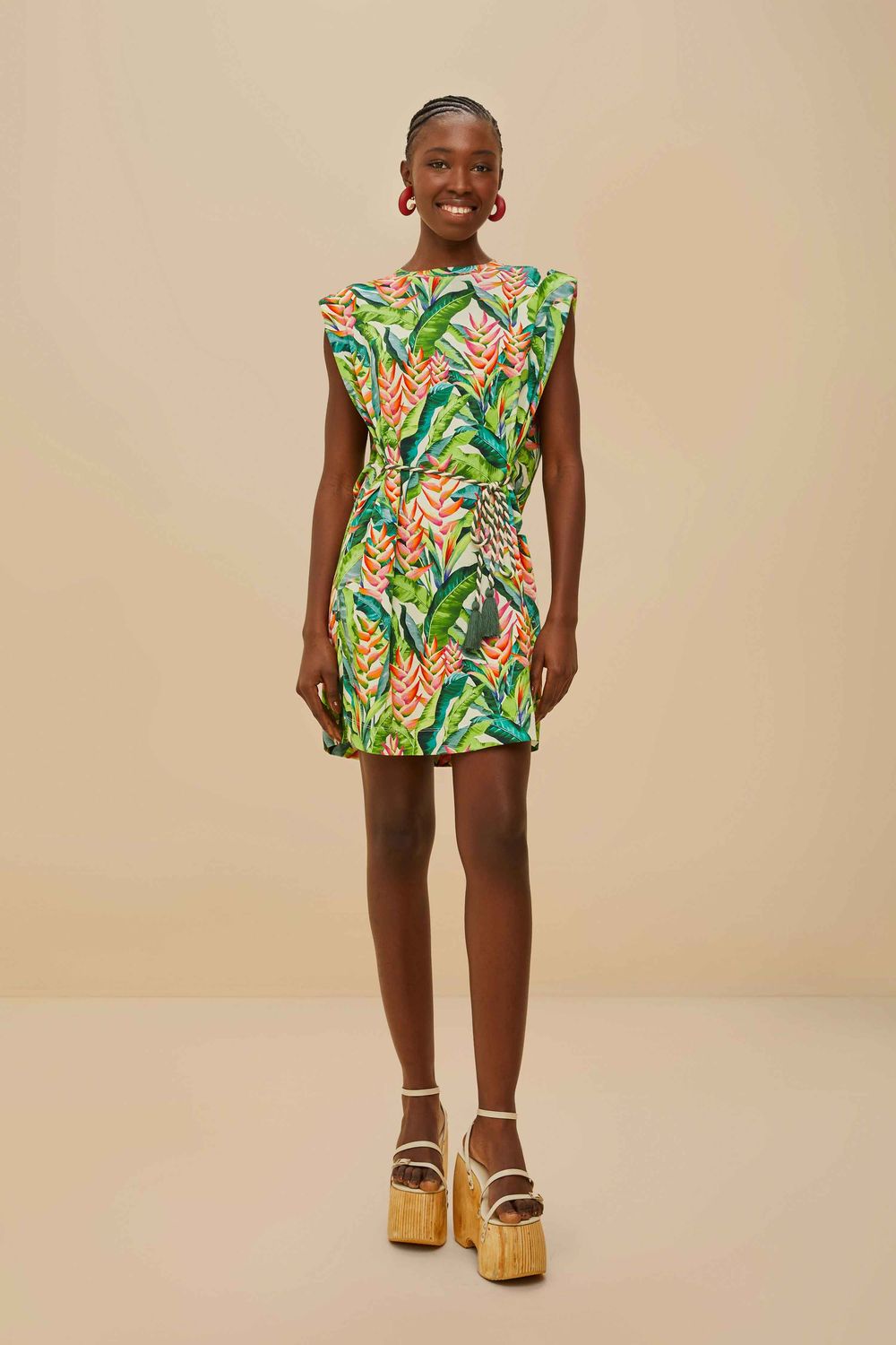 FARM RIO HELI LEAVES PEARL TSHIRT JERSEY MINI DRESS