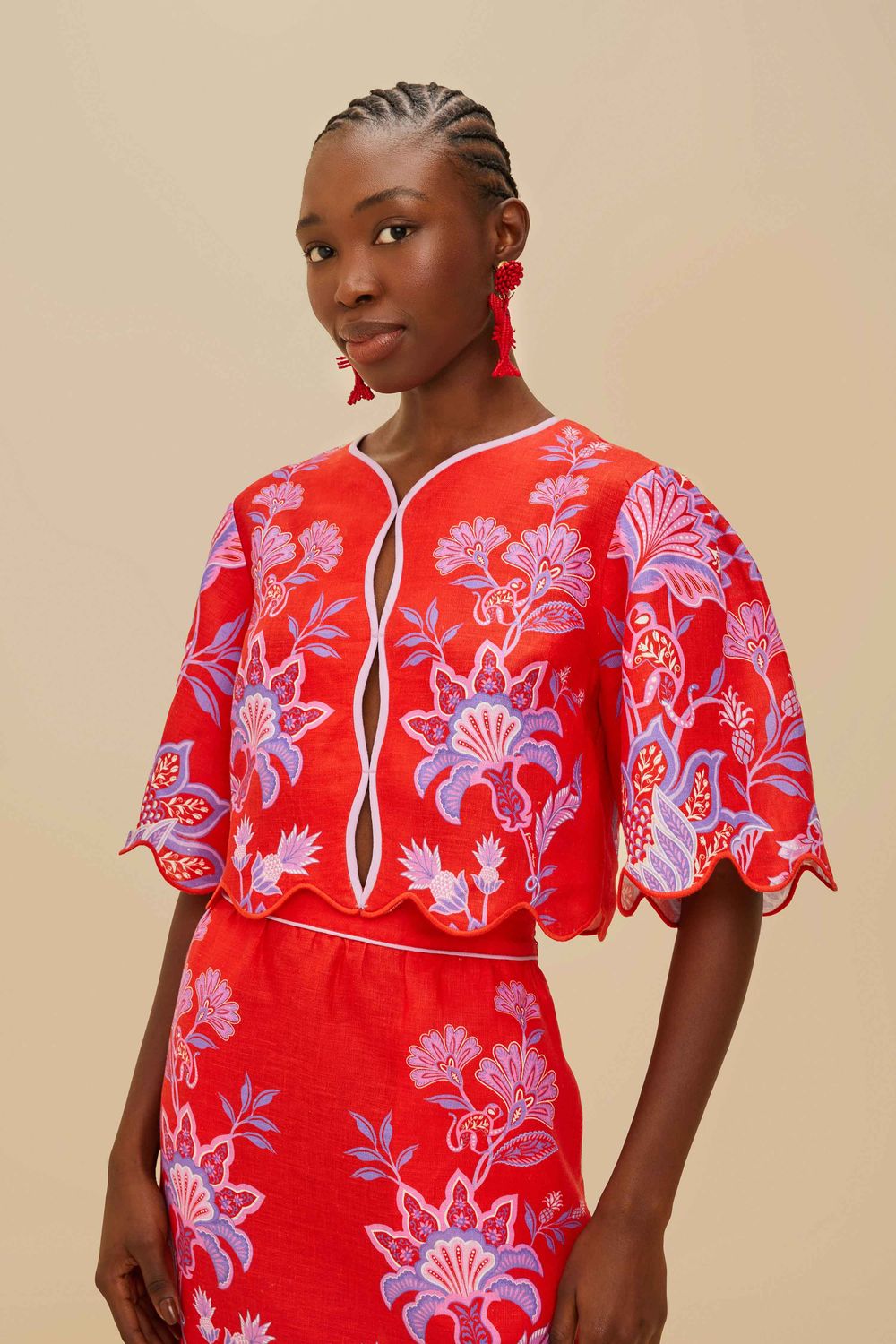 FARM RIO PORCELAIN GARDEN RED BLOUSE